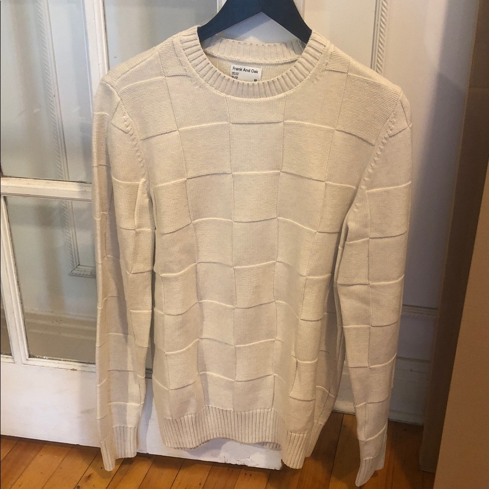 Frank & Oak Men's Cream Textured Crewneck Sweater - Neutral Knit